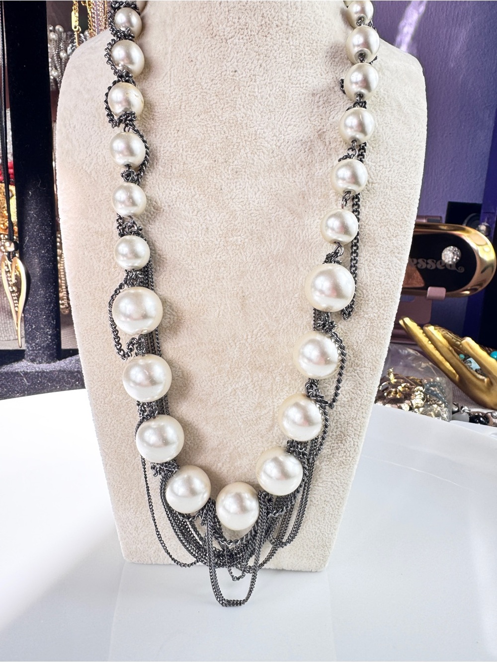 Simply Vera Vera Wang White Pearl and Black Chain Layered Necklace